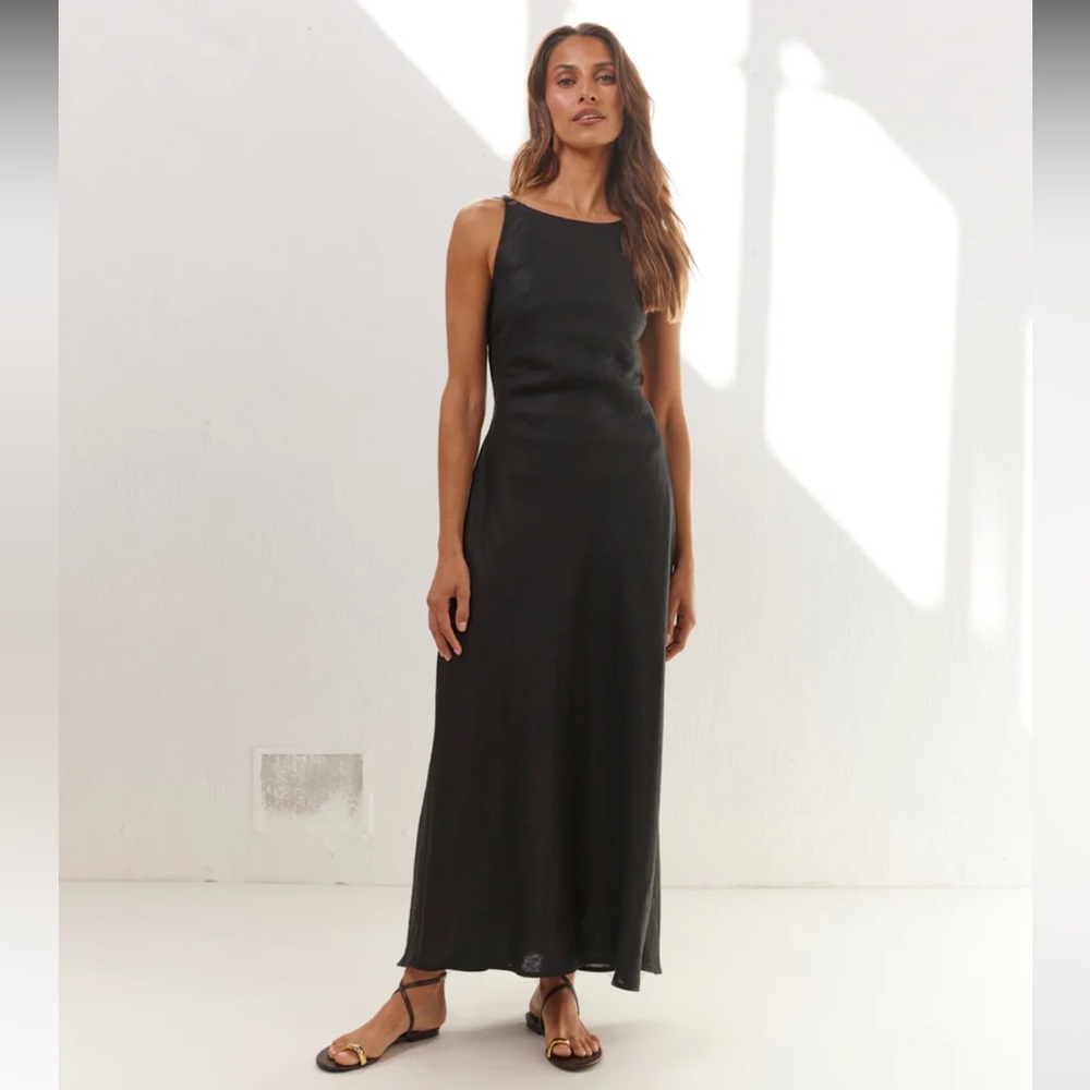 NWT VRG GRL Black Opal Linen Maxi Dress Size 4